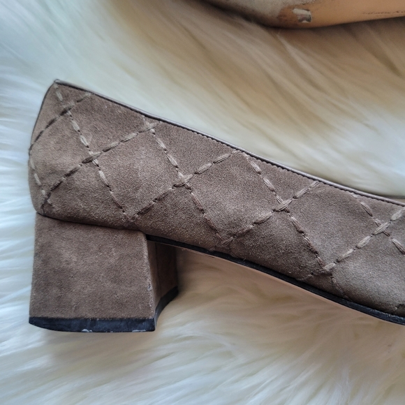 Ferragamo Suede Quilted Block Heel Pumps - Picture 5 of 10